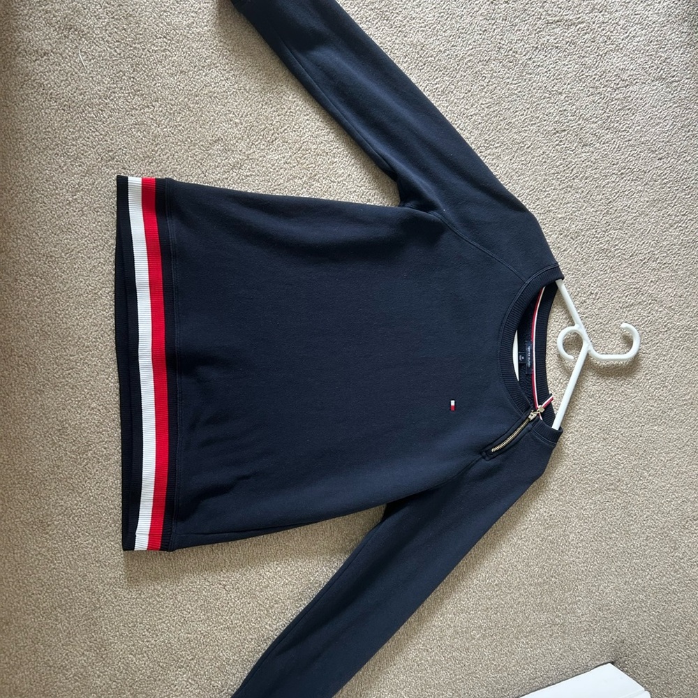 Tommy Hilfiger Navy Sweater with Red and White Trim